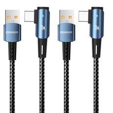 Essager 100W 7A 90도 퀵차지 L자형 PD USB A-C타입 고속 충전 케이블 2개입, 2개, 블랙, 2m