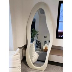 芒果款全身鏡 穿衣鏡 試衣鏡 臥室鏡子 拍照專用鏡子 網紅落地鏡 INS風 (台灣現貨), 【破碎包賠】米白色靠墻款,高160寬60