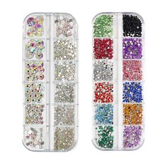 라인스톤 컬러 대용량 1.4mm·8mm 13색 SS3SS40 네일 데코 컬러 라인스톤 유리 스톤 Yunemart DIY 네일용 스톤 2개 케이스 포함 크리스탈 네일 스톤 파츠 YE