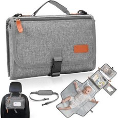 아기 휴대용 기저귀 교체 패드 베개가 내장된 방수 여행용 매트 스마트 물티슈 포켓이 있는 신생아 및 소년 필수품을 위한 대형 탈착식 패드교체 27인치 x22인치, Gray, 1개