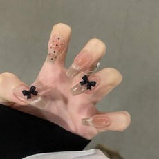芭蕾之夢赫本黑蝴蝶結法式優雅氣質手工穿戴甲美甲, 1個, 新短方M