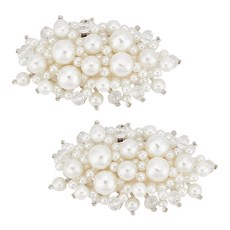 2개 플라스틱 모조 진주 구두 버클 클립 탈착식 유리 구두 장식 꽃무늬 화이트 37x64x17mm, 은색