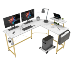 월로덴 L형 컴퓨터 책상 게이밍 책상 코너형 책상, 화이트골드