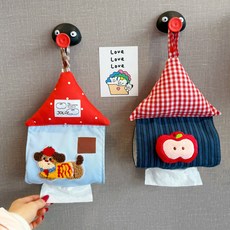 小房子紙巾盒懸掛式衛生間紙巾抽紙盒家用客廳宿舍牀頭紙巾掛, 紅藍小房子(蘋果款)送企鵝掛鉤