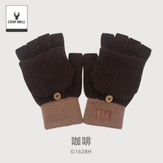 體溫魔術師 MIT台灣製 皮標辮紋半指釣魚手套 中性保暖包套手套 秋冬戶外必備, 咖啡, 1個