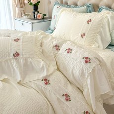 공주풍 면 침대커버세트 사계절용 부드러운 침구세트 프릴 레이스 싱글 침대커버 60수 이불 포함