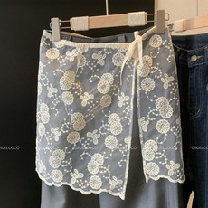 蕾絲屁簾 中長款 歐根紗重工刺繡 疊穿神器, 1個, 蒲公英