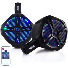 Pyle 방수 해양 웨이크보드 타워 스피커 16.5cm 듀얼 서브 우퍼 세트 1.0인치 LED 200W 전원 장착 브래킷 2웨이 보트 오디오 PLMRWB65LEB 블랙, Blue, 6.5 Inch