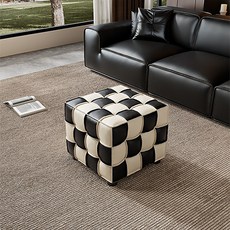 HAYIYA 진짜 가죽 사각 미니 스툴 원목 프레임 보조휠 생활발수 거실/침실용 발받침대 풋스툴 쇼파 풋 스툴, 컬러 블렌딩 둥근 다리, 1개