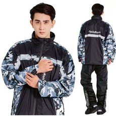 FairRain 飛銳 兩件式風雨衣，迷彩造型，3M反光條，杜邦超潑水, 迷彩灰,3XL（180-185CM）