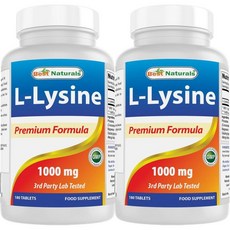 Best Naturals L-Lysine 1000mg 180정 - 더 강력한 면역 건강 및 콜드소어를 위한 더블 스트렝스 라이신, 180정 2팩