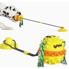 까마느 애견 부착 터그놀이 장난감 공놀이 삑삑이 치발기 공, 1개, 옐로우