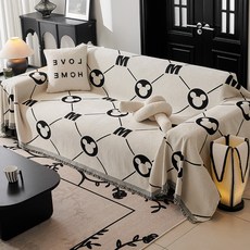 簡約風印花一片式沙發墊蓋巾, M字熊頭,130x180