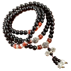 財神小舖 108珠黑玉髓藏銀手鍊 (含開光) - 帶來好運與平安的時尚飾品