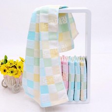 소창수건 타올선물 핸드타올 소창타올 땀 흡수 순면 저자극 아기타올 수건 거즈 부드러운수건, 75x35cm, 7개의 다채로운 체크무늬 타월