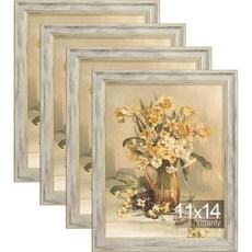 Vittanly27.9x35.6cm11x14인치사진액자4개세트 벽마운트용빈티지사진프레임 매트포함디스플레이20.3x25.4cm8x10인치사진또는매트없음 27.9120922, 디스트레스드 화이트, 디스트레스드 화이트