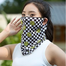 夏季冰絲防曬面罩男女戶外騎行掛耳遮陽護頸防塵面罩薄款透氣(冰絲)可愛幽靈均碼, 1個, 均碼