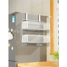 모던 미니멀리스트 주방 냉장고 수납 랙 벽걸이 철제 아트 다용도 보호필름 정리대, 38 흰색 2단 중간 사이즈