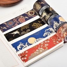 전통 무늬 테이프 중국 장식 앤틱 마스킹 데코 스티커 문양 꾸미기 테마 일본, C_블랙