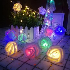 장미꽃 스트링 웨딩 가랜드 생일 분위기 파티 홈 기념일 축제 장식, 1개, 6. Multicolor A. 3M 20LED