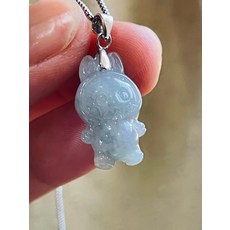 可愛玉石兔子吊墜925純銀項鍊，生肖兔吉祥物，兒童成人皆宜，簡約時尚，好運加持, 2個