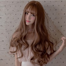 1P/2P 여신 웨이브 통가발 5종 긴머리 여자 롱 내추럴 앞머리 가발, 라이트브라운, 2개