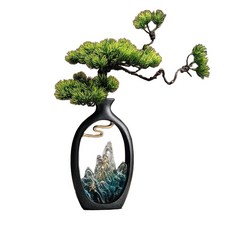 新中式迎客松假山花瓶擺件, 假山花瓶高款迎客松