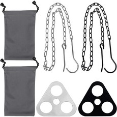 프라멘디노 야외 캠프파이어 요리를 위한 조절 가능한 걸이 체인이 있는 스테인리스 캠핑 삼각대 보드 2세트, 캠핑 냄비걸이 모닥불 야외 삼발이 프라멘디노 2세트 스