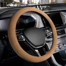 FLORICH 자동차 스티어링 휠 커버 겨울 극세사 스웨이드 스티어링 휠 커버 미끄럼 방지 안감 통기성 탄성 자동차 스티어링 휠 프로텍터 부드러움 범용 표준 사이즈 3, 스웨이드 브라운