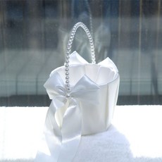 西式婚禮花童手提花籃 白色蕾絲伴娘撒花籃, 176桶籃珍珠優化款白色