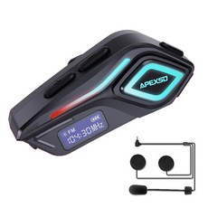 APEXSO 오토바이 헬멧 블루투스 바이크 블루투스 2in1 마이크 디지털 디스플레이 IPX8 방수 노이즈캔슬링, 블랙, QXLYEJ001