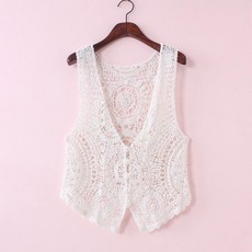 아이엠몽 여성 그물 뜨개 자수 니트 조끼 터뷰