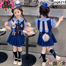 萬聖節特惠 兔子警官 萬聖節服装 小警官服装 女童學院風jk製服套裝短袖夏季兒童夏裝