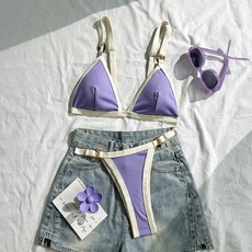 歐美性感拼色比基尼女士泳衣度假泳裝