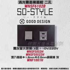 Panasonic國際牌 SO-STYLE 二孔埋入式螢光開關C單切3路兩用 埋入插座 WNSF6102, 1個, 霧黑蓋板+螢光開關霧灰+灰色插座,110V