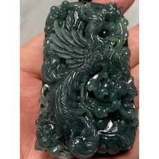 瓜地馬拉藍水翡翠A貨 立體精雕鳳凰吊墜 附鑑定證書, 1