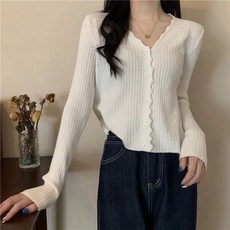 해피유통 여성 봄철 면 V넥 긴팔 개 버튼 수렴형 카디건aa