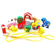 유아 어린이 고급 원목 실꿰기 놀이 장난감 동물농장 [AKX7536], 1