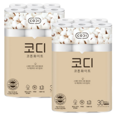 코디 코튼화이트 30m 30롤 천연펄프 도톰한 3겹 화장지( 2팩), 2개