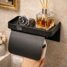 레브온 무타공 호텔 욕실 수납 선반형 휴지걸이, 커버형, 1개