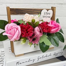 어버이날 카네이션 우드화분 비누 꽃 바구니, 1개, 핑크