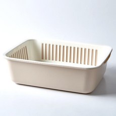 雙層方形洗菜瀝水籃, 卡其色,38.7x28.7x11.7cm, 1個