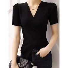 여성용 그린 크로스 패키지 V넥 반팔 티셔츠 반팔 티셔츠 캐주얼 티셔츠 여성용 티셔츠 2022 여름, 검정색, 같은 치수