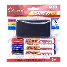 문화 화이트 보드 마카 3pcs 지우개 세트 흑색 청색 적색 칠판 보드펜 마카펜, 1팩, 검정, 파랑, 빨강 + 지우개