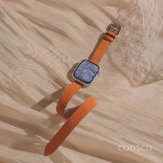 애플워치 스트랩 호환 프리미엄 가죽 더블 슬림 두줄 시계줄 밴드, 7. 49MM, 8. 오렌지, 1개