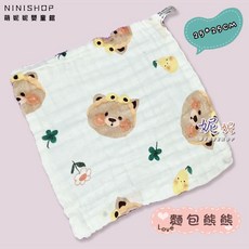 六層紗布口水巾方巾小方巾：柔軟吸水、多用途寶寶手帕、兒童洗臉巾、幼兒園必備, 1個, B-10-麵包熊熊【25*25】