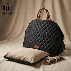 【好物良品】日本高質感菱格紋寵物外出包 車載安全座椅 旅行移動狗窩, 1個, 黑色