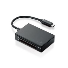 엘레콤 카드리더기 USB Type‑C USB 3.1 Gen1 9배속 전송 케이블 일체형 블랙 MR3C-A010BK, 1개