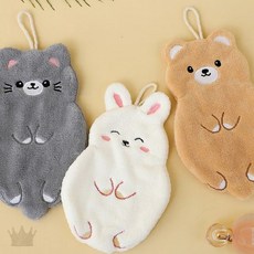 동물 캐릭터 디자인 고리 부착 흡수력 좋은 주방 화장실 손 닦는 천 집들이 답례, 1개, 동물핸드타올 곰돌이