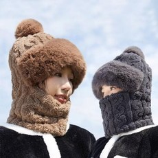 여자 여성 부드러운 벙거지 넥워머 뽀글이 모자 방울 겨울 남여공용 모자 소재 니트, 핑크